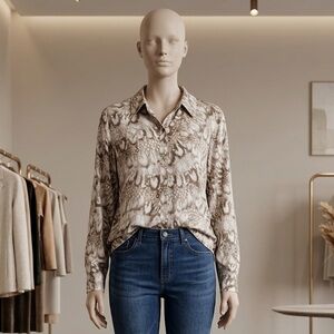 Chico's Neutral Snake-Print Button-Down Blouse